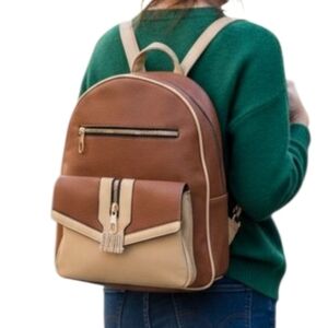 Brown and Khaki Large Backpack Purse